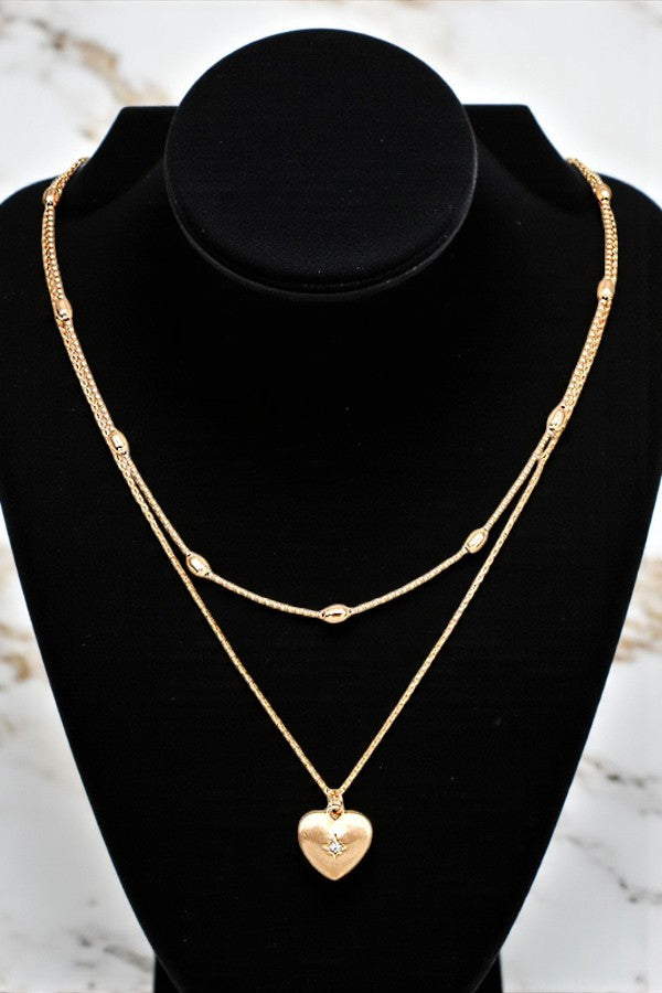 LAYERED HEART PENDANT NECKLACE