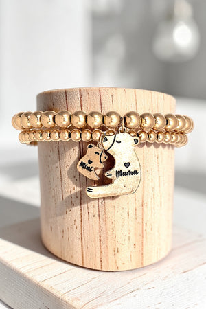 MAMA BEAR MINI BEAR DANGLE BEADED BRACELET SET