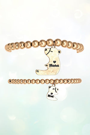 MAMA BEAR MINI BEAR DANGLE BEADED BRACELET SET