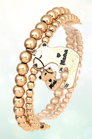MAMA BEAR MINI BEAR DANGLE BEADED BRACELET SET