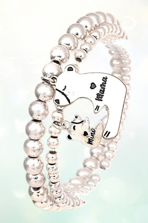 MAMA BEAR MINI BEAR DANGLE BEADED BRACELET SET