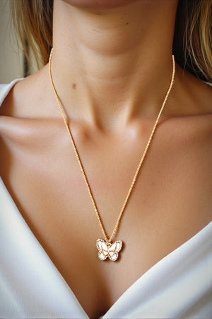 ABALONE AND MOP BUTTERFLY PENDANT NECKLACE