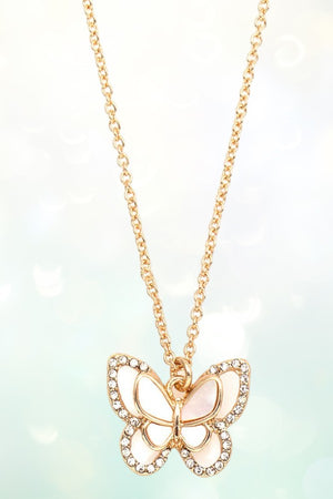 ABALONE AND MOP BUTTERFLY PENDANT NECKLACE