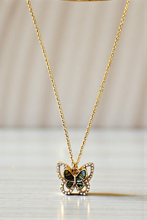 ABALONE AND MOP BUTTERFLY PENDANT NECKLACE