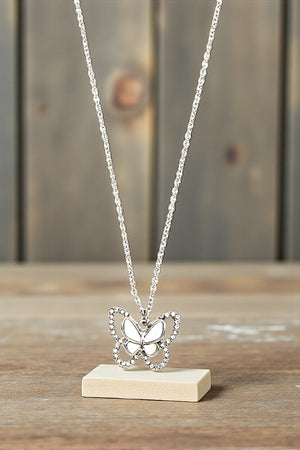 ABALONE AND MOP BUTTERFLY PENDANT NECKLACE