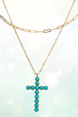 GEM CROSS PENDANT CHAIN LAYERED NECKLACE SET
