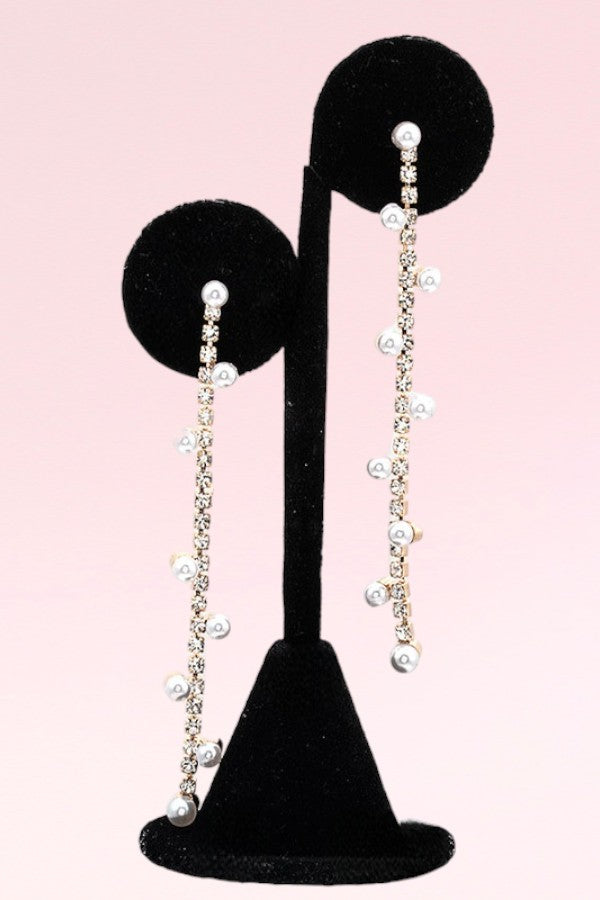 ALIGNED RHINESTONE PEARL ACCENT DROP EARRING