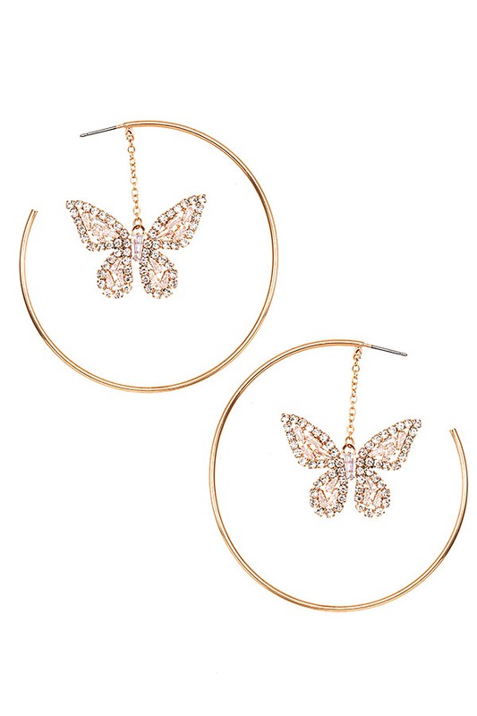CZ STONE BUTTERFLY PAVE ROUND DANGLE EARRING