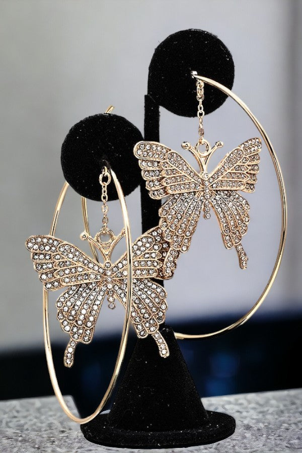 LARGE BUTTERFLY RHINESTONE EARRING