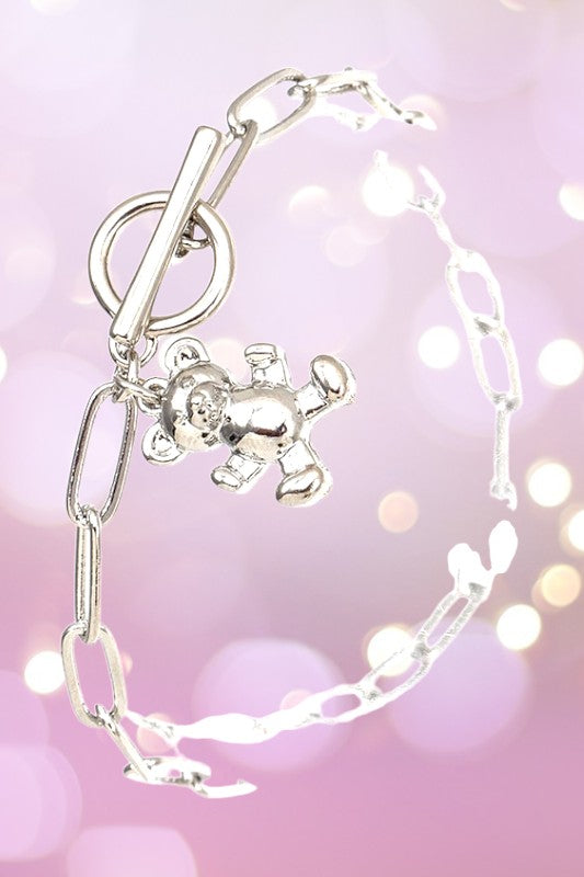 TEDDY BEAR DANGLE CHARM CHAIN BRACELET