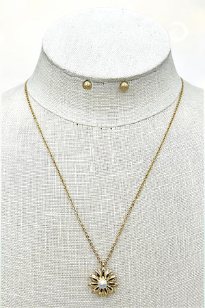 FLORAL TWO TONE PENDANT NECKLACE SET