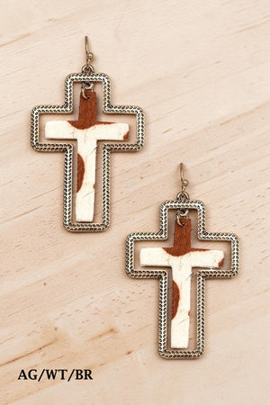 ANIMAL PRINT CROSS FRAMED DANGLE EARRING