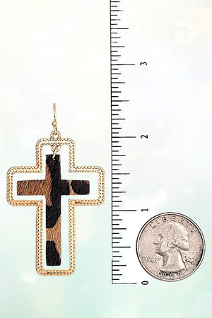 ANIMAL PRINT CROSS FRAMED DANGLE EARRING