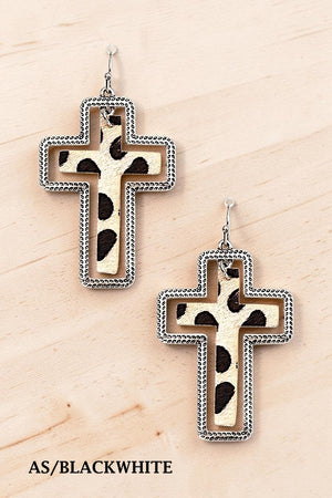 ANIMAL PRINT CROSS FRAMED DANGLE EARRING
