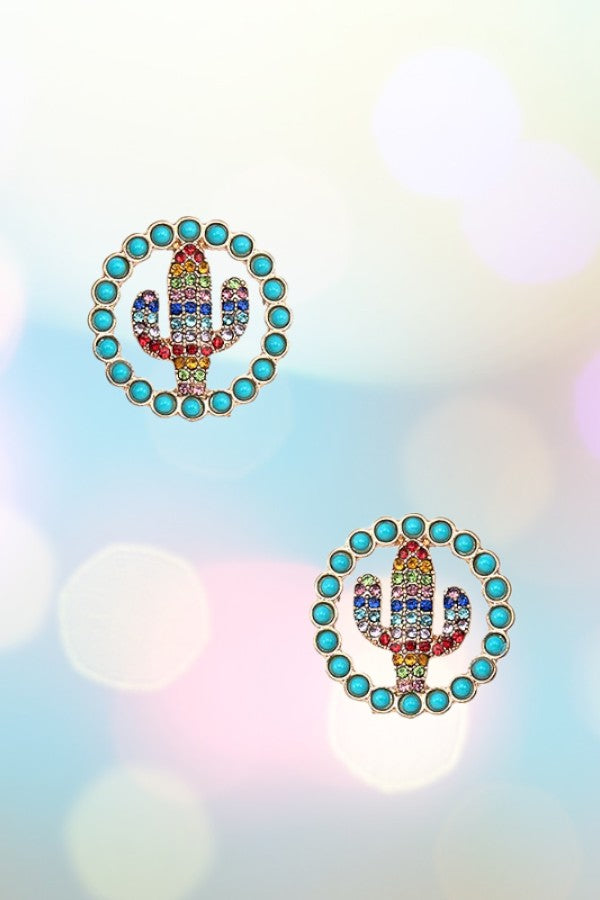 RHINESTONE PAVE CACTUS ROUND POST EARRING