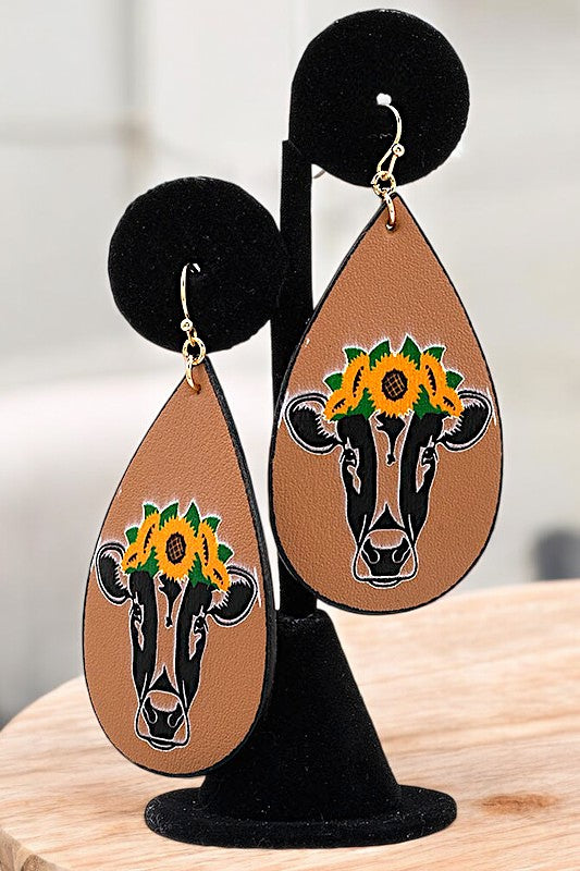 FLORAL COW TEARDROP EARRING