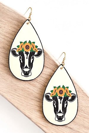 FLORAL COW TEARDROP EARRING