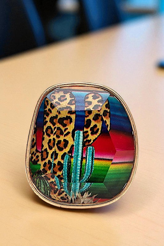 WESTERN MIX PRINT FACETED STRETCH RING