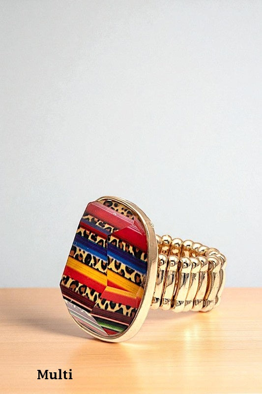 WESTERN MIX PRINT FACETED STRETCH RING