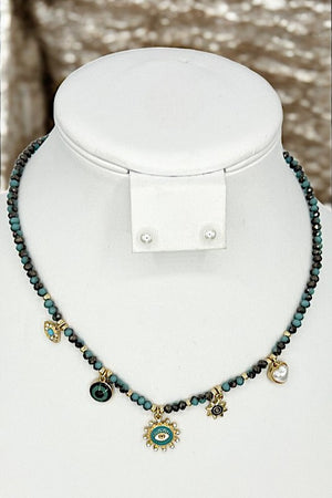Multi Charm Glass Bead Necklace Set