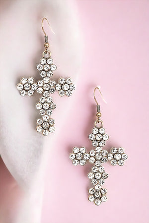 FLORAL GEM ACCENT CROSS DROP EARRING