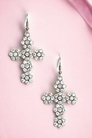 FLORAL GEM ACCENT CROSS DROP EARRING