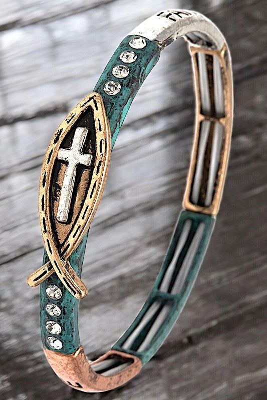 CROSS CHARM ACCENT STRETCH BRACELET