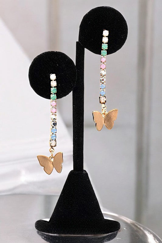 RHINESTONE PAVE DROP BUTTERFLY DANGLE EARRING