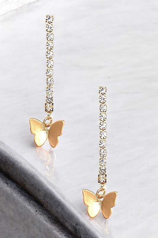 RHINESTONE PAVE DROP BUTTERFLY DANGLE EARRING