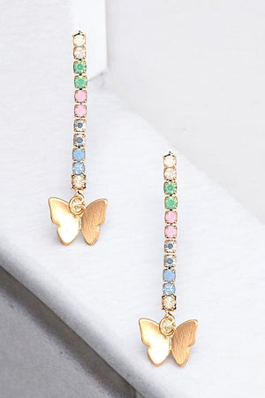 RHINESTONE PAVE DROP BUTTERFLY DANGLE EARRING