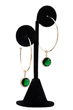 ROUND GEM DANGLE SEMI HOOP EARRING