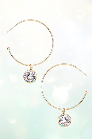 ROUND GEM DANGLE SEMI HOOP EARRING