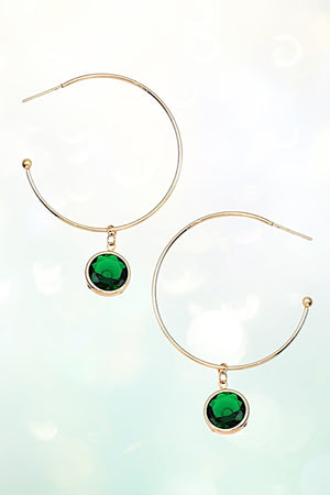 ROUND GEM DANGLE SEMI HOOP EARRING