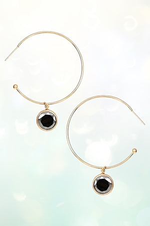 ROUND GEM DANGLE SEMI HOOP EARRING