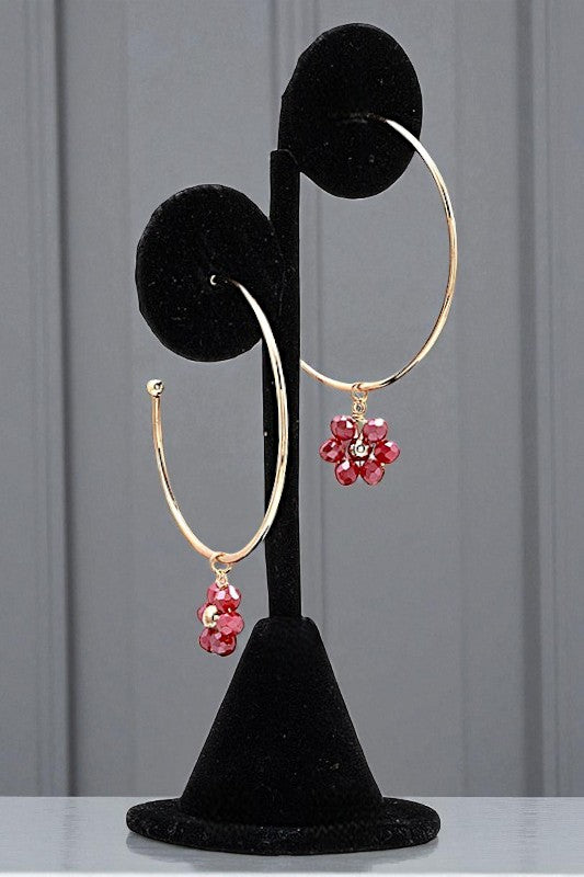 FLORAL GLASS BEAD DANGLE SEMI HOOP EARRING