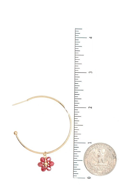 FLORAL GLASS BEAD DANGLE SEMI HOOP EARRING