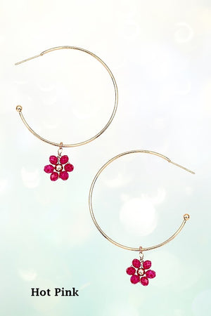 FLORAL GLASS BEAD DANGLE SEMI HOOP EARRING
