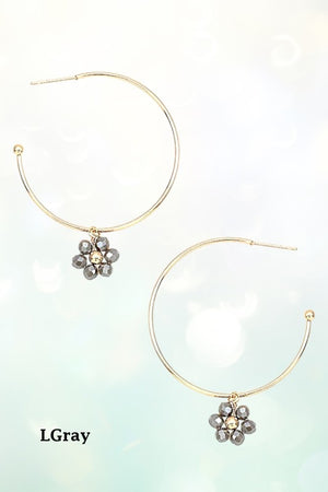 FLORAL GLASS BEAD DANGLE SEMI HOOP EARRING