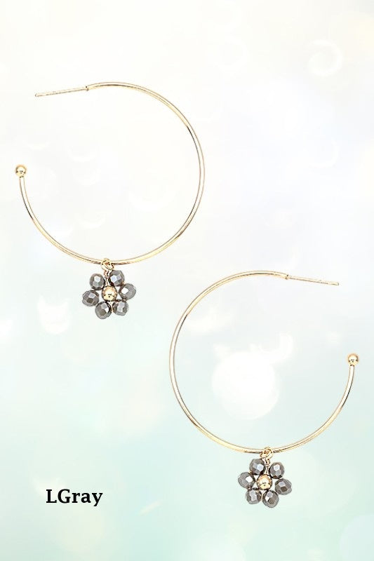 FLORAL GLASS BEAD DANGLE SEMI HOOP EARRING