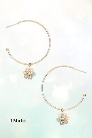 FLORAL GLASS BEAD DANGLE SEMI HOOP EARRING