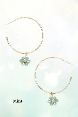 FLORAL GLASS BEAD DANGLE SEMI HOOP EARRING