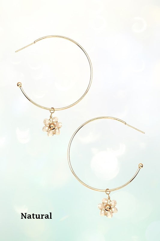 FLORAL GLASS BEAD DANGLE SEMI HOOP EARRING