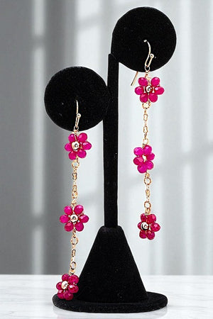 TRIPLE FACETED BEAD FLOWER CHAIN LINK EARRING