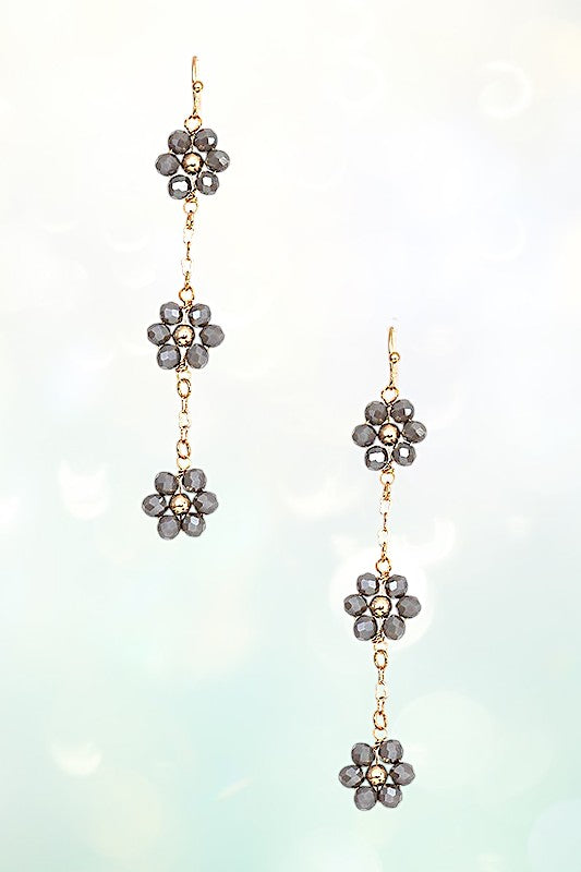 TRIPLE FACETED BEAD FLOWER CHAIN LINK EARRING