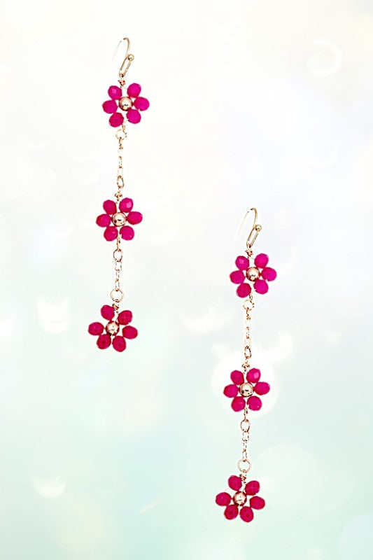TRIPLE FACETED BEAD FLOWER CHAIN LINK EARRING