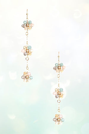 TRIPLE FACETED BEAD FLOWER CHAIN LINK EARRING