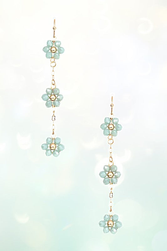 TRIPLE FACETED BEAD FLOWER CHAIN LINK EARRING