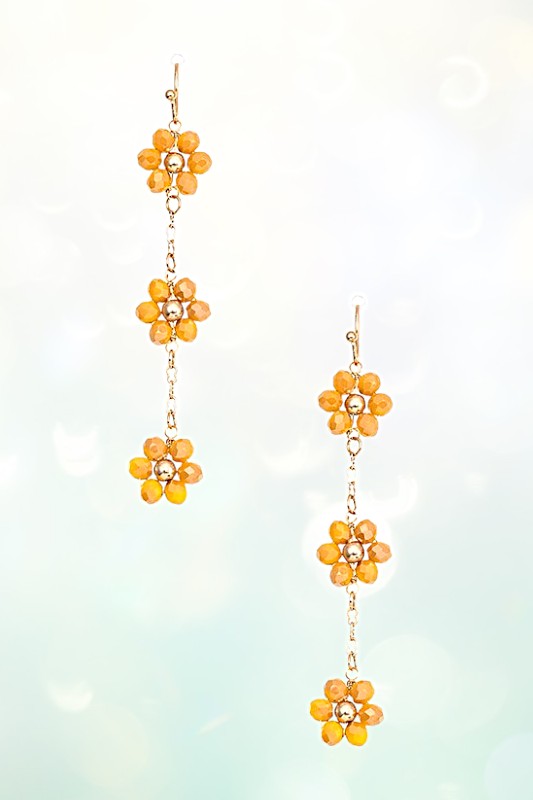 TRIPLE FACETED BEAD FLOWER CHAIN LINK EARRING