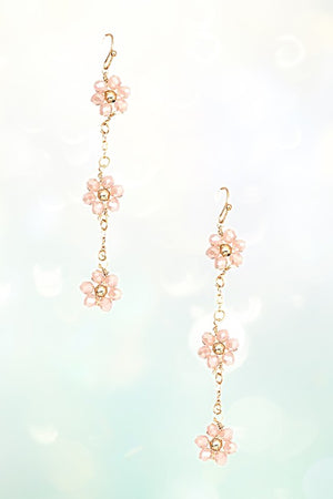 TRIPLE FACETED BEAD FLOWER CHAIN LINK EARRING