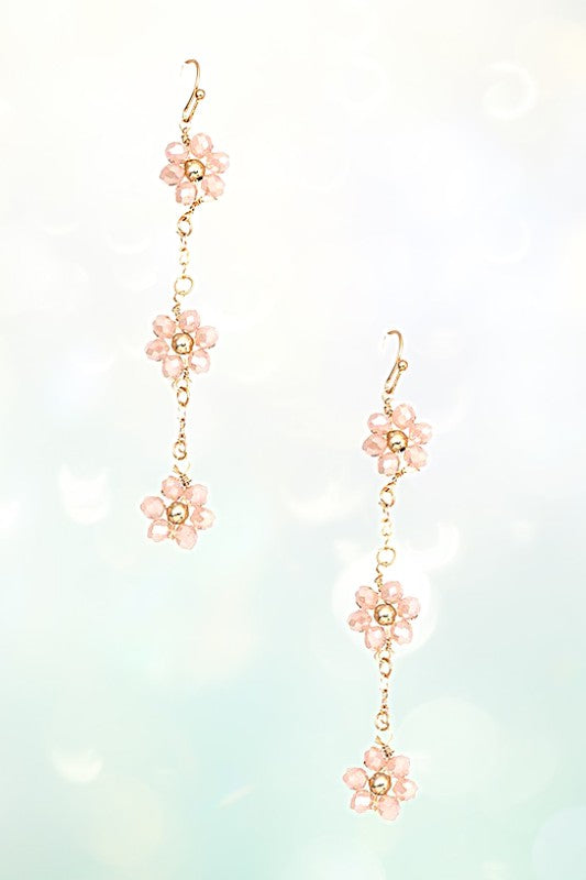 TRIPLE FACETED BEAD FLOWER CHAIN LINK EARRING
